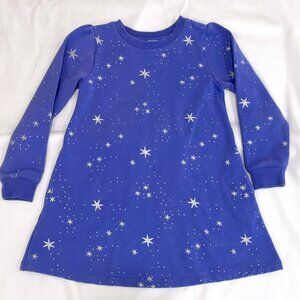 Hanna Andersson Star Print Long Sleeve Dress Size 6-7 Blue and Silver